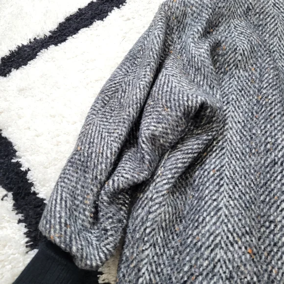 Vintage 80s wool leather tweed jacket coat oversized - Picture 7 of 16